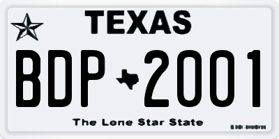TX license plate BDP2001