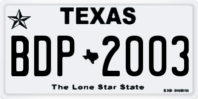 TX license plate BDP2003