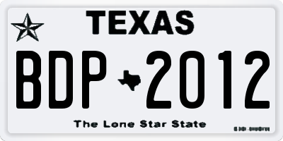 TX license plate BDP2012