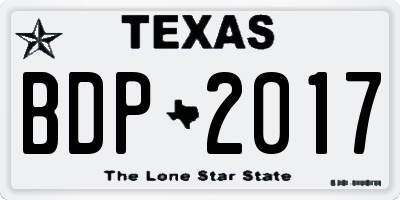 TX license plate BDP2017