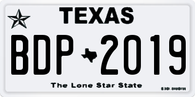 TX license plate BDP2019