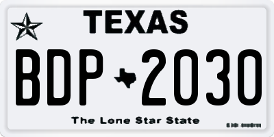 TX license plate BDP2030