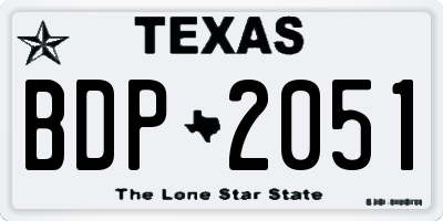 TX license plate BDP2051