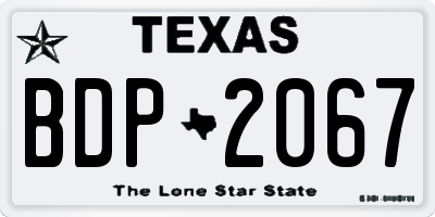 TX license plate BDP2067