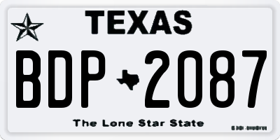 TX license plate BDP2087
