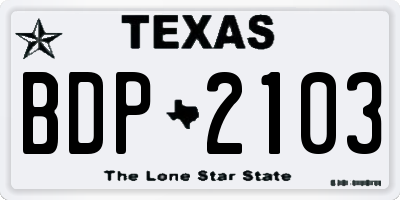 TX license plate BDP2103