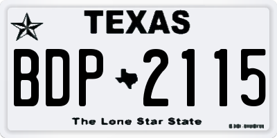 TX license plate BDP2115