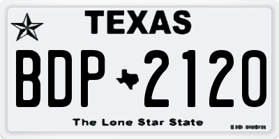 TX license plate BDP2120