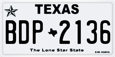 TX license plate BDP2136
