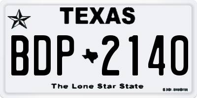 TX license plate BDP2140