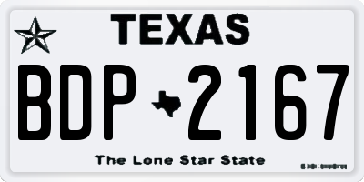 TX license plate BDP2167