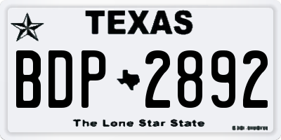 TX license plate BDP2892
