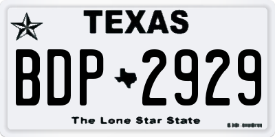 TX license plate BDP2929