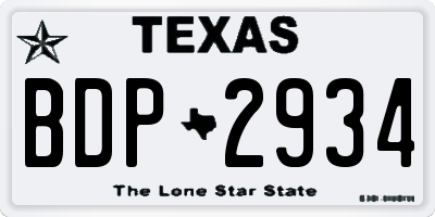 TX license plate BDP2934