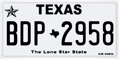 TX license plate BDP2958