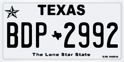 TX license plate BDP2992