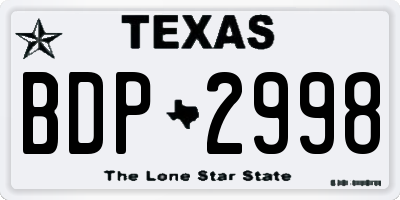 TX license plate BDP2998