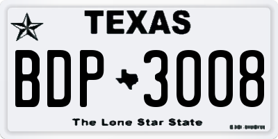 TX license plate BDP3008