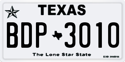 TX license plate BDP3010