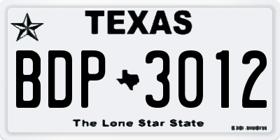 TX license plate BDP3012