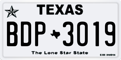 TX license plate BDP3019
