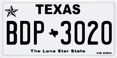 TX license plate BDP3020