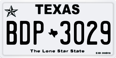 TX license plate BDP3029