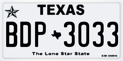 TX license plate BDP3033