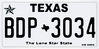 TX license plate BDP3034
