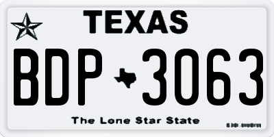 TX license plate BDP3063
