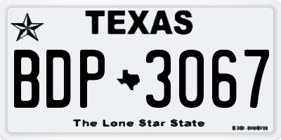 TX license plate BDP3067