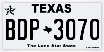 TX license plate BDP3070