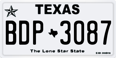 TX license plate BDP3087