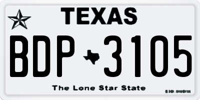 TX license plate BDP3105