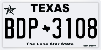 TX license plate BDP3108