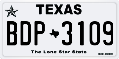 TX license plate BDP3109