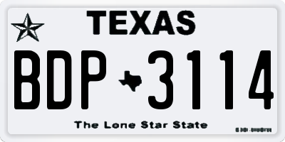 TX license plate BDP3114