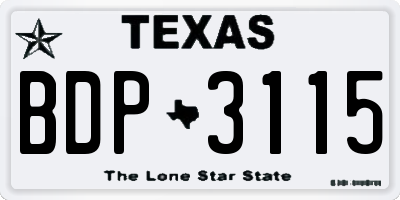 TX license plate BDP3115