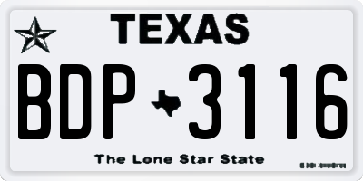 TX license plate BDP3116
