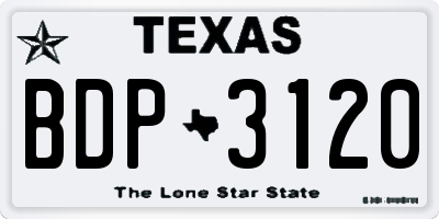 TX license plate BDP3120