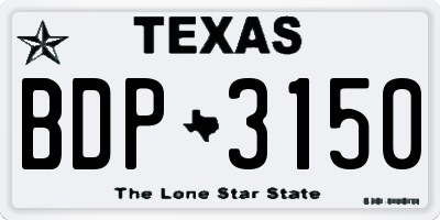 TX license plate BDP3150
