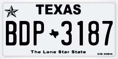 TX license plate BDP3187