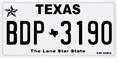 TX license plate BDP3190