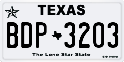 TX license plate BDP3203