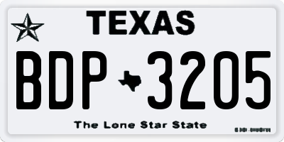 TX license plate BDP3205