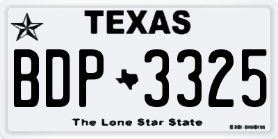 TX license plate BDP3325
