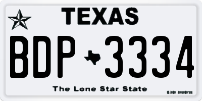 TX license plate BDP3334