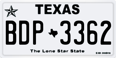 TX license plate BDP3362