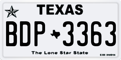 TX license plate BDP3363