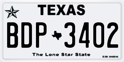 TX license plate BDP3402